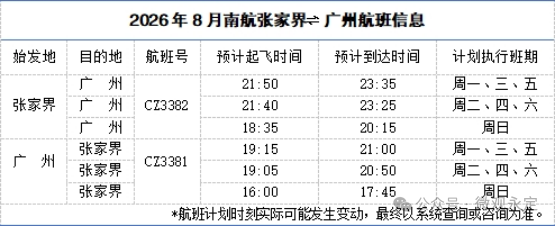 每日往返直飞！南航8月加密张家界⇌广州航班